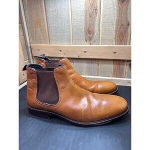 Mens Leather Chelsea Boots Size 13 Tan & Brown Elastic Panel Pull-On India-Made